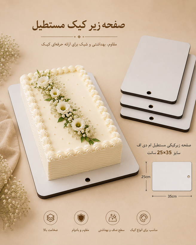 صفحه زیرکیکی مستطیل ام دی اف سایز 25در35 سانت
